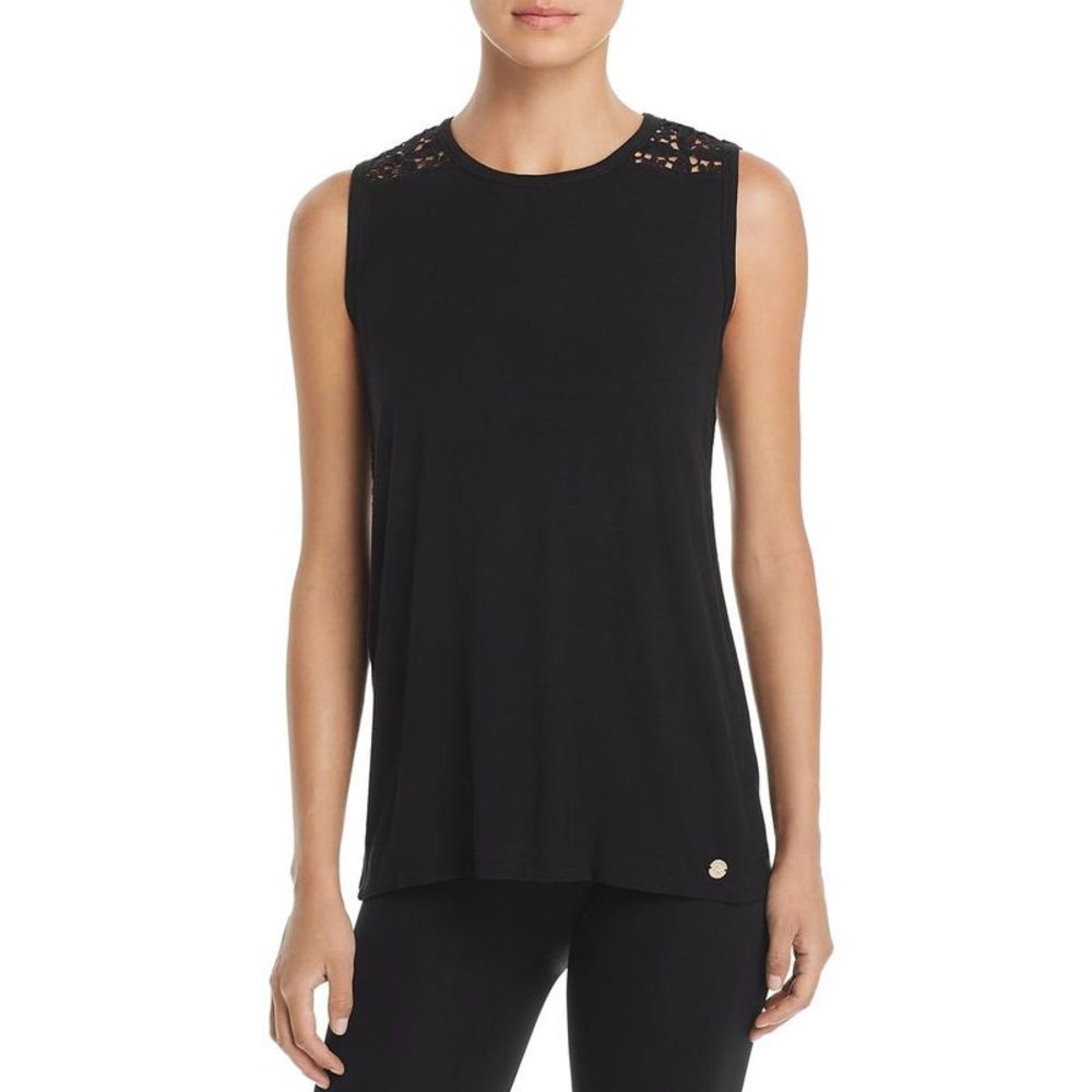 Donna Karan Womens Black Crochet Back Sleeveless Tank Top Shirt NWT